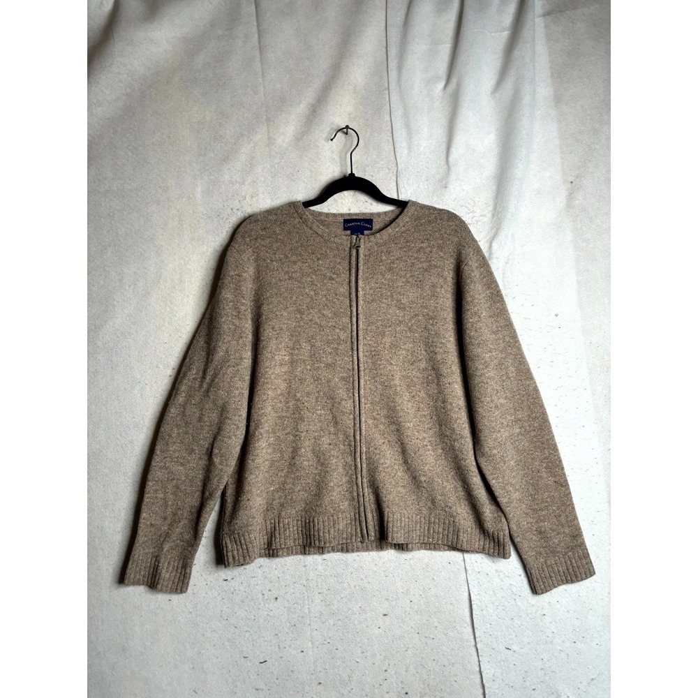 Charter Club Cardigan Sweater Mens XL Brown Lambswool Knit Raglan Sleeve Zip Up